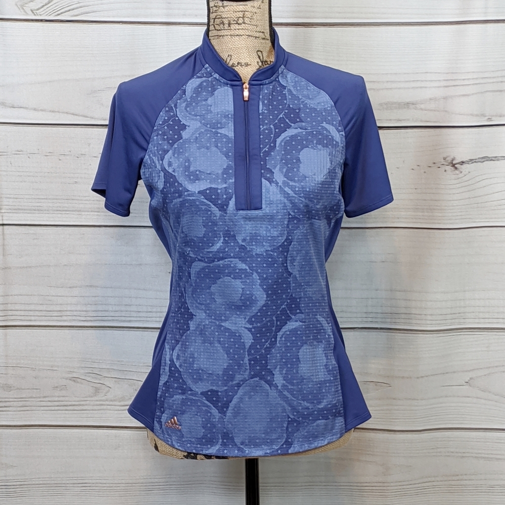 ADIDAS GOLF Blue Floral Half Zip Top Sz S...